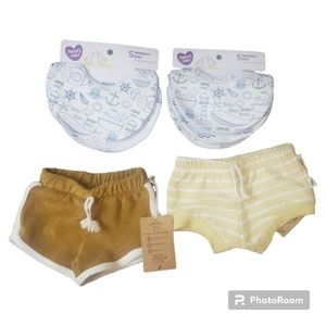 Easy Peasy Newborn Baby 0-3 Months Shorts Bundle With Bibs NEW 4 Items